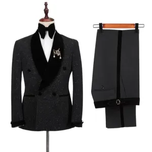 Suzhoufashion Aarav Blue And Black Double Breasted Bespoke Men Suits