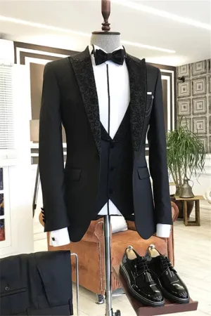 Suzhoufashion Felicidad Dark Gray Jacquard Lapel Three Pieces Men Suits For Prom