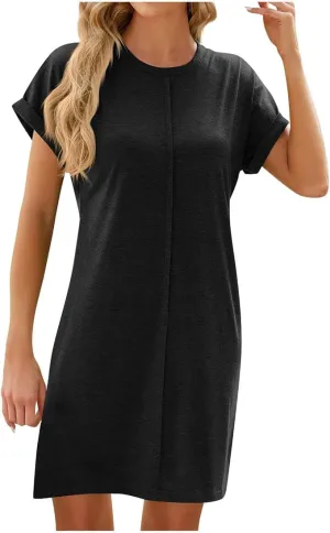 T Shirt Dresses for Women 2025 Loose Crew Neck Short Sleeve Sundresses Summer Beach Daily Mini Dress Outfits