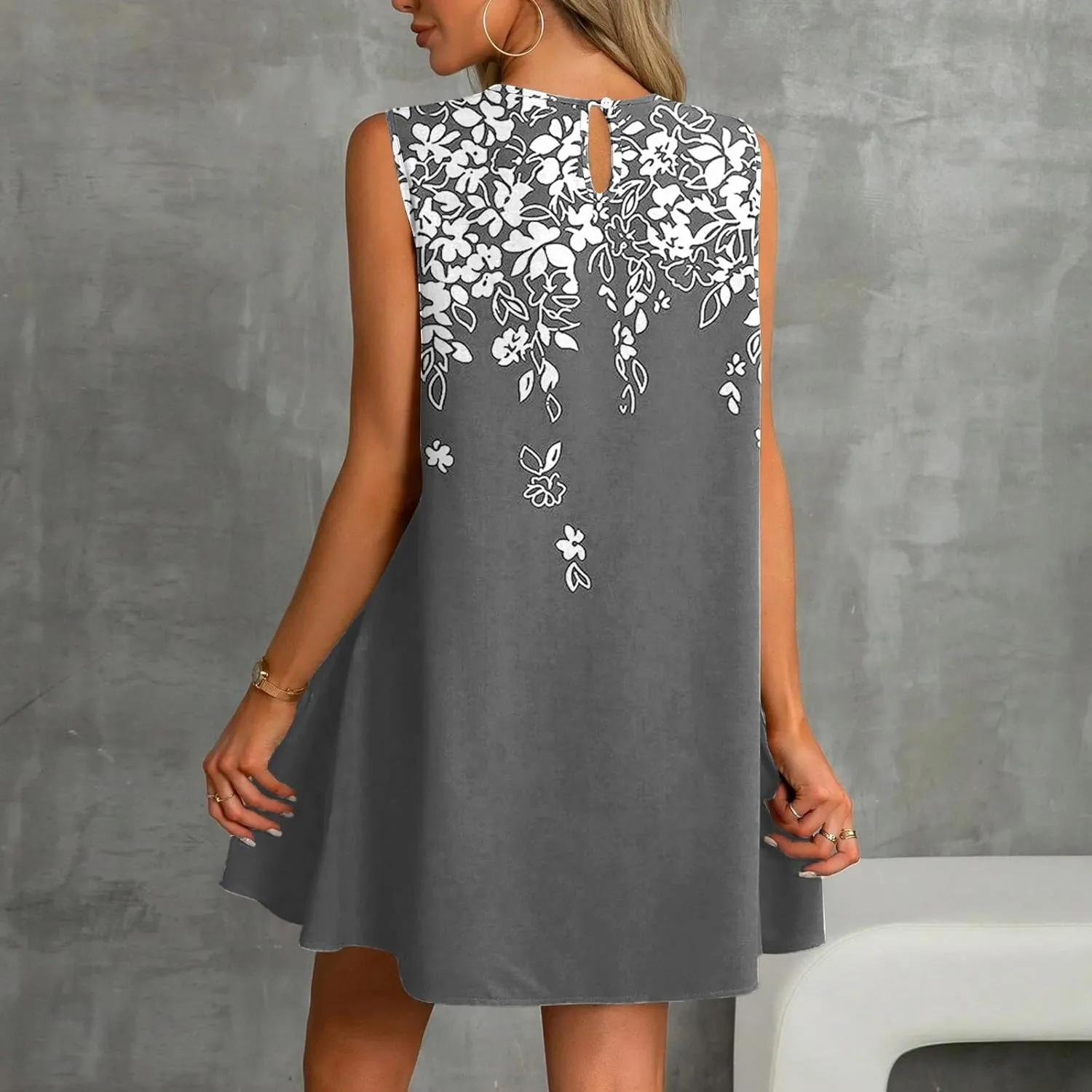 T-Shirt Dresses Women Summer Sleeveless Ruffle Hem Mini Dress Casual Crewneck Cute Printed Sundress 2025