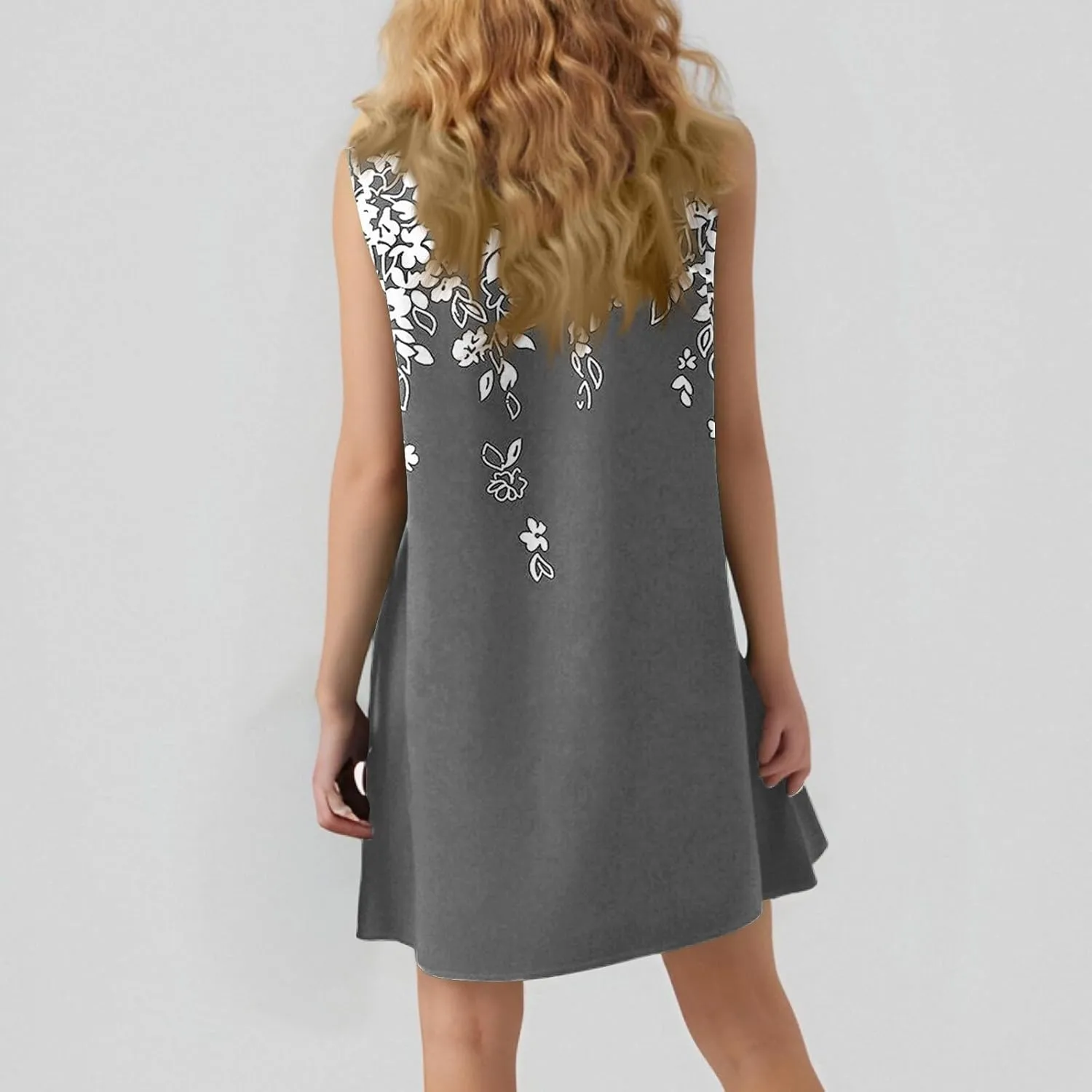 T-Shirt Dresses Women Summer Sleeveless Ruffle Hem Mini Dress Casual Crewneck Cute Printed Sundress 2025
