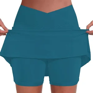 Tennis Skirt for Women with Pockets Shorts Crossover High Waisted Athletic Golf Skorts Running Workout Skirts 2 in 1