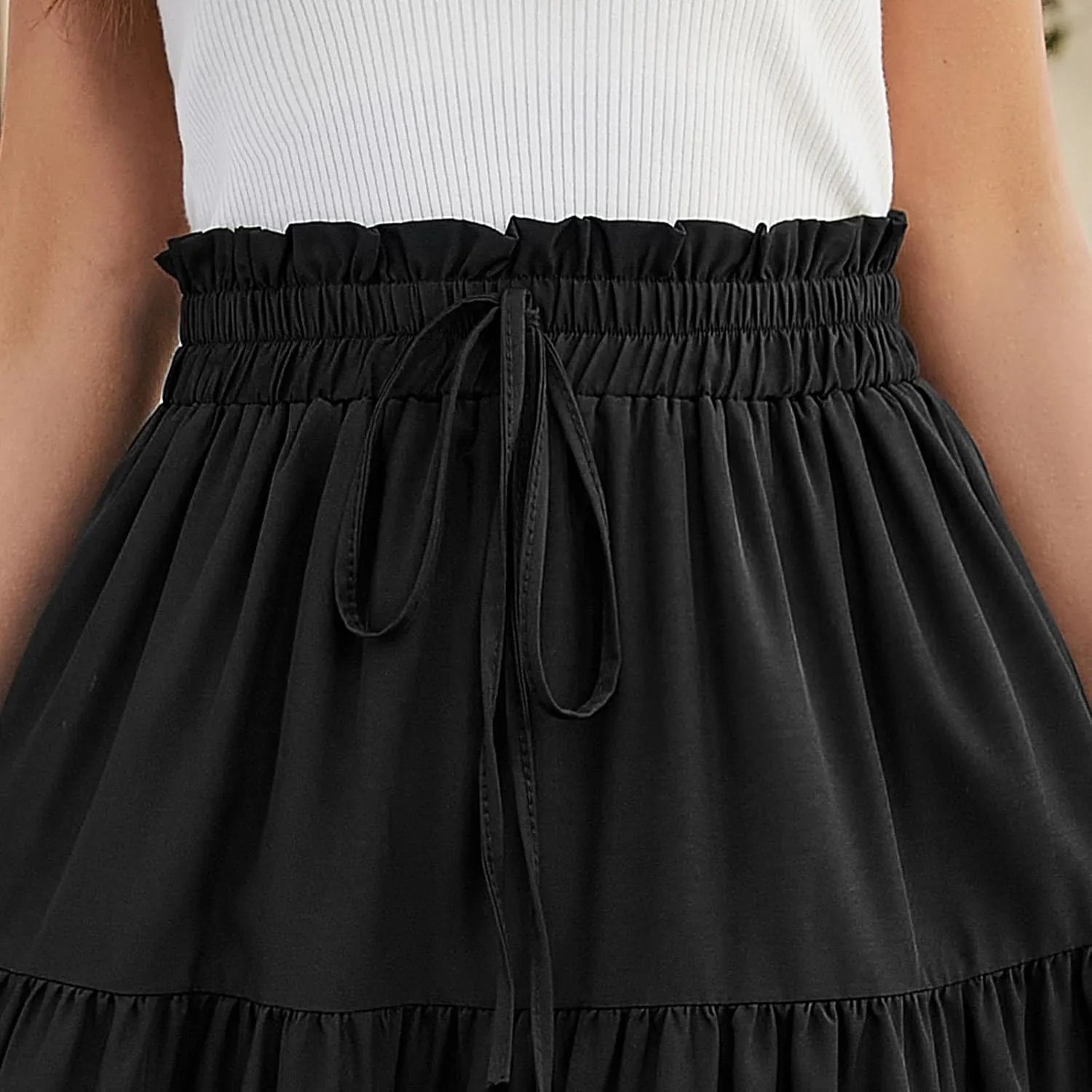 Tiered Maxi Skirts for Women Comfy Elastic High Waisted Summer Cover Ups Ruffle Hem Flowy Swing Long Skorts