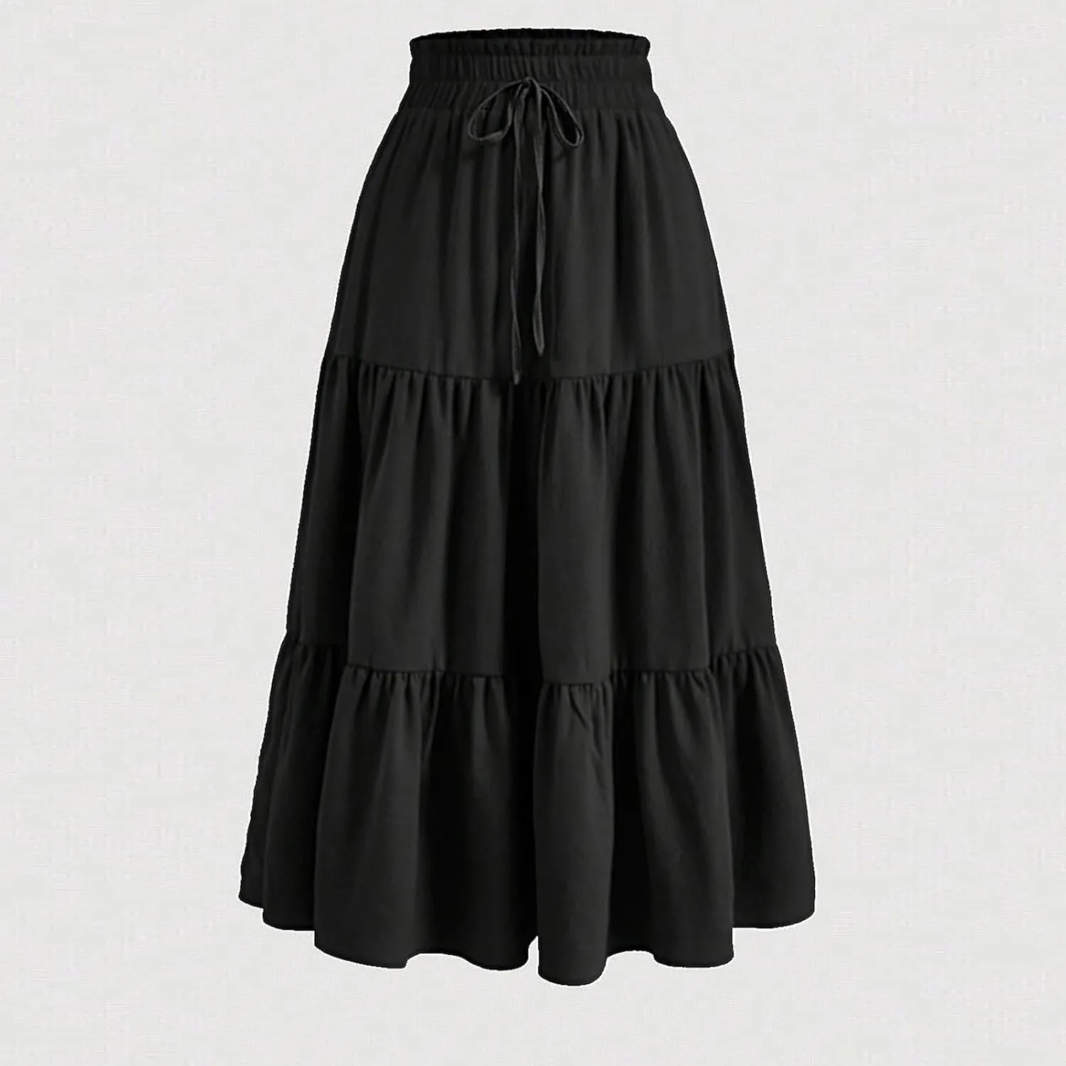 Tiered Maxi Skirts for Women Comfy Elastic High Waisted Summer Cover Ups Ruffle Hem Flowy Swing Long Skorts