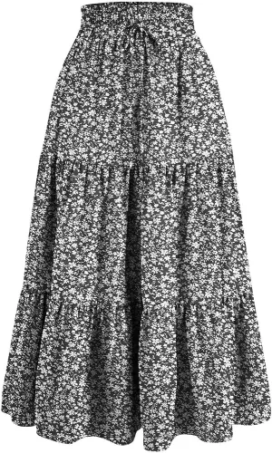 Tiered Maxi Skirts for Women Comfy Ruffle Hem Flowy Swing Long Skorts Elastic High Waisted Summer Cover Ups