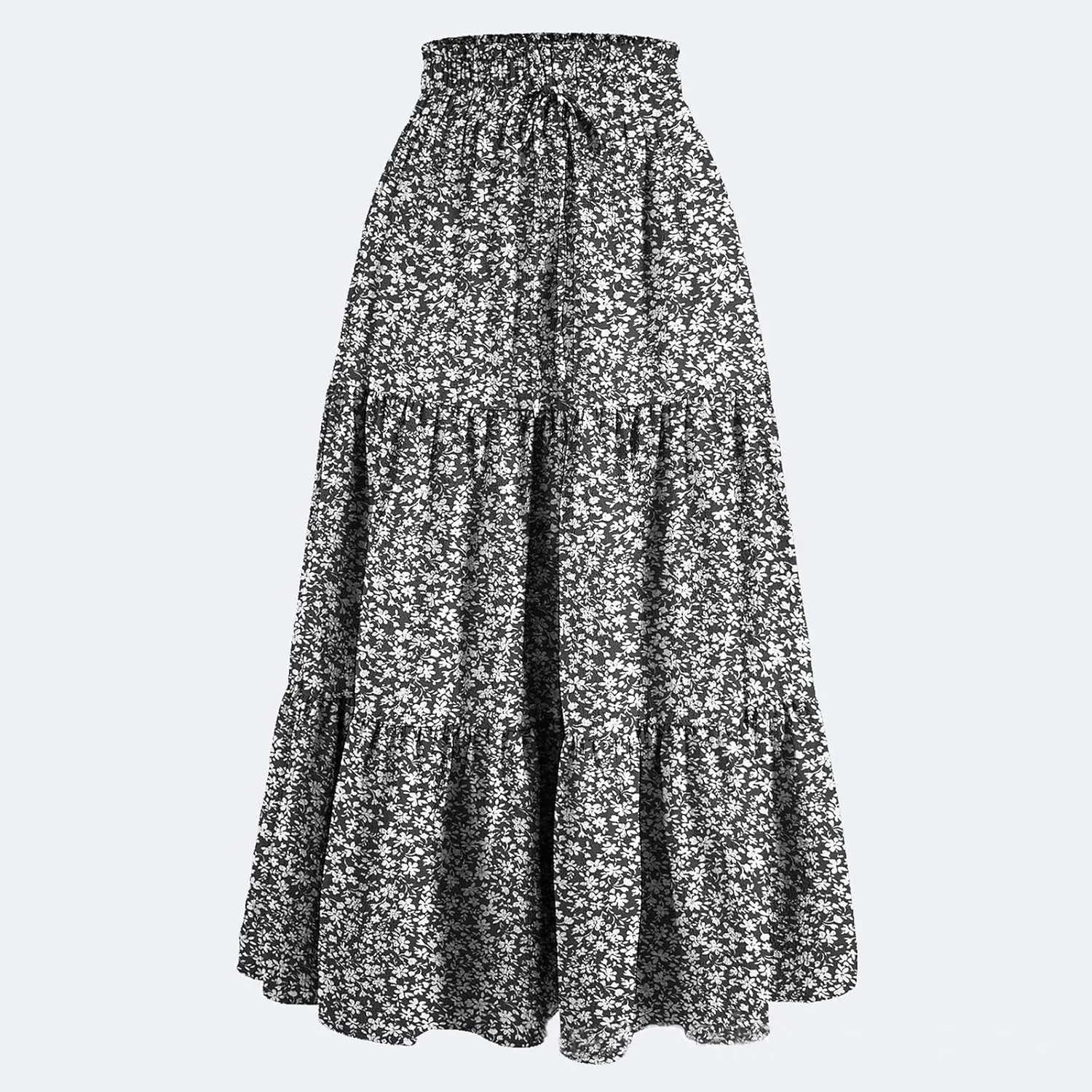 Tiered Maxi Skirts for Women Comfy Ruffle Hem Flowy Swing Long Skorts Elastic High Waisted Summer Cover Ups
