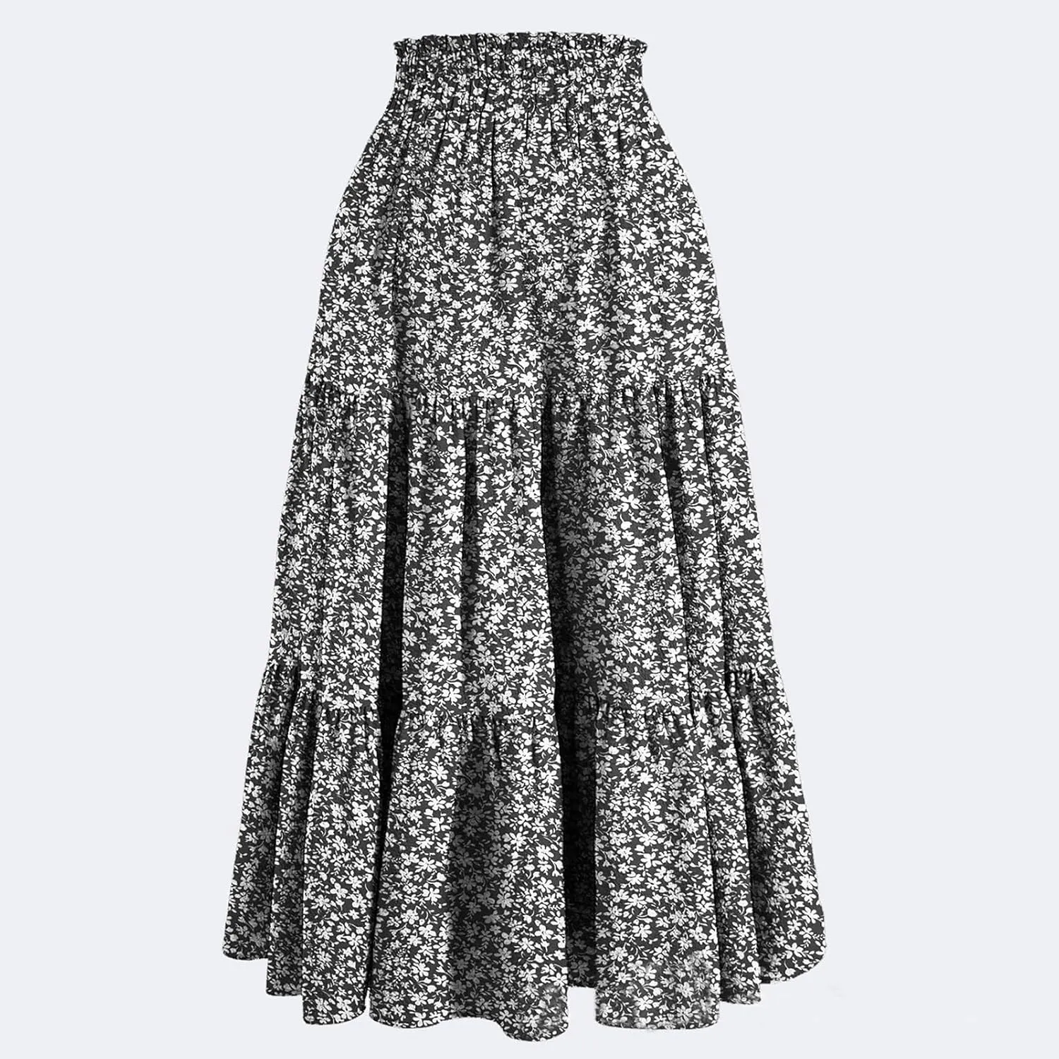 Tiered Maxi Skirts for Women Comfy Ruffle Hem Flowy Swing Long Skorts Elastic High Waisted Summer Cover Ups