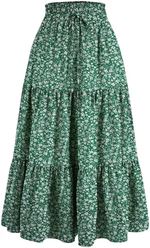 Tiered Maxi Skirts for Women Comfy Ruffle Hem Flowy Swing Long Skorts Elastic High Waisted Summer Cover Ups