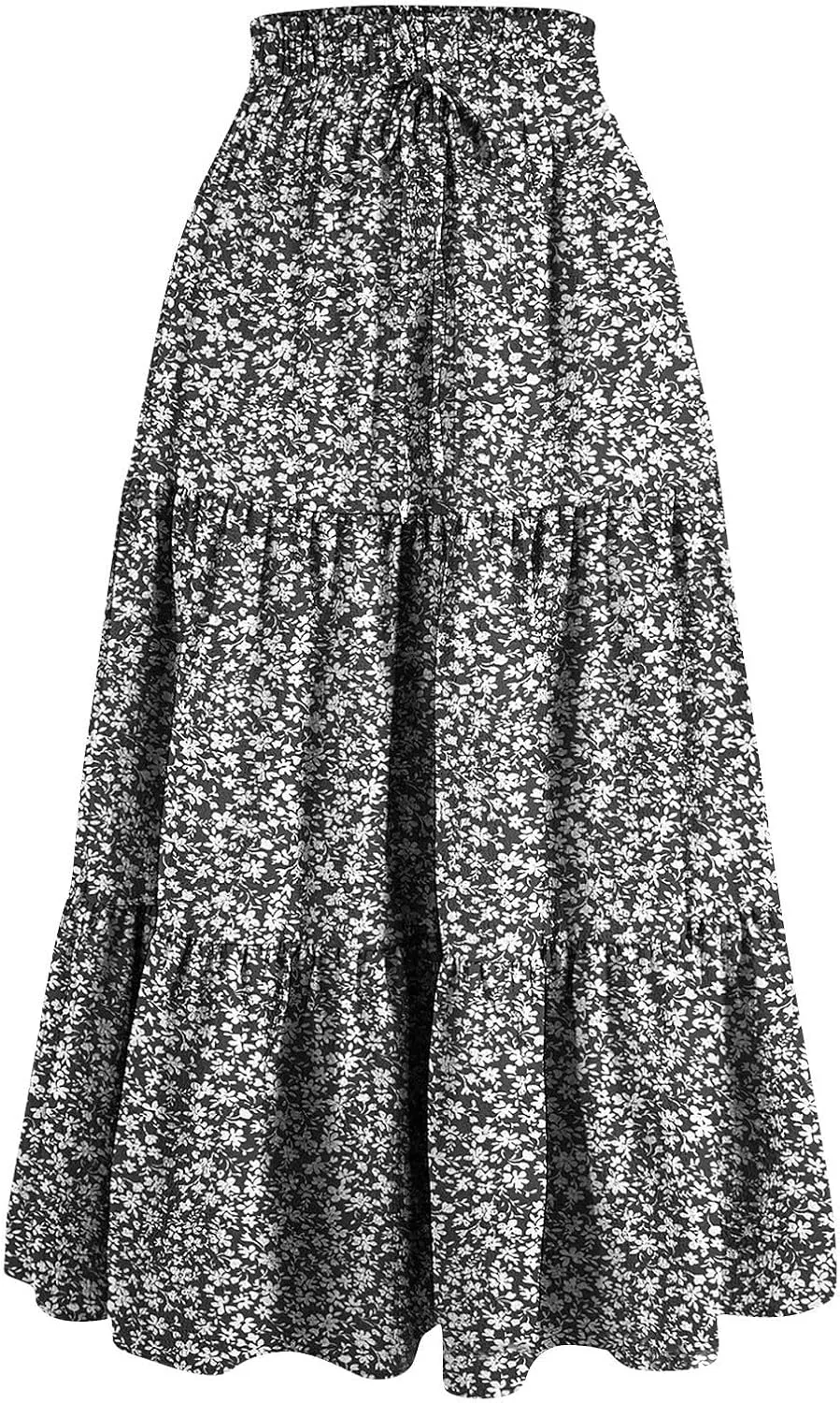 Tiered Maxi Skirts for Women Comfy Ruffle Hem Flowy Swing Long Skorts Elastic High Waisted Summer Cover Ups