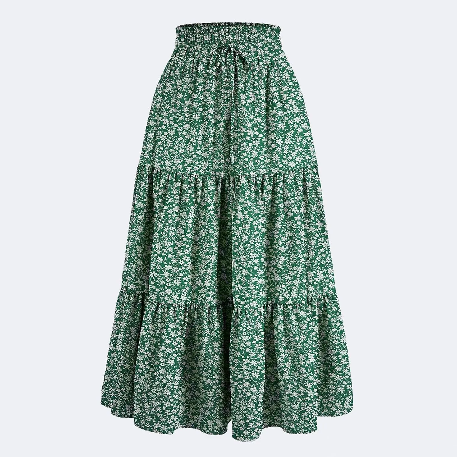 Tiered Maxi Skirts for Women Comfy Ruffle Hem Flowy Swing Long Skorts Elastic High Waisted Summer Cover Ups