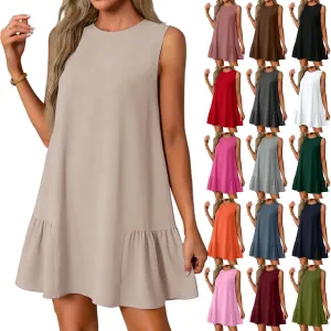 Tshirt Dress Women Summer Sleeveless Ruffle Hem Mini Dress Casual Crewneck T Shirt Dresses Cute Plain Sundresses 2025