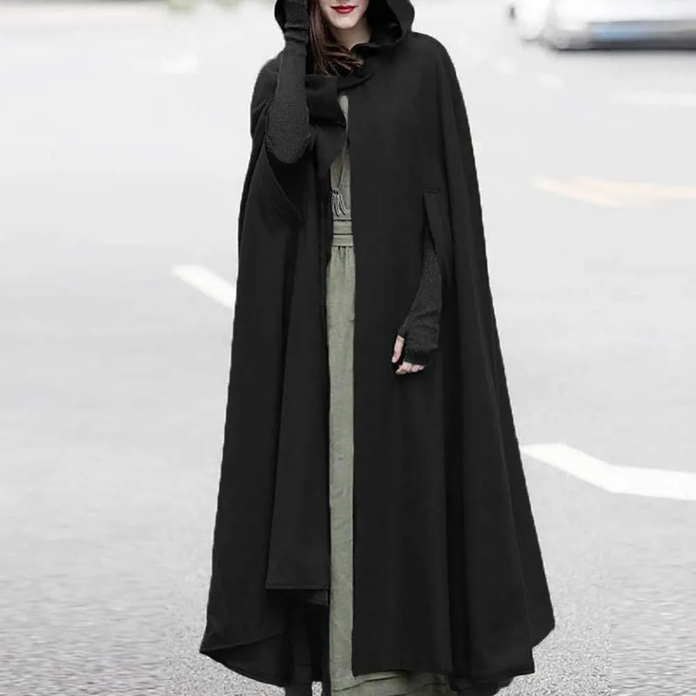 Unisex Hooded Cloak Cosplay Party Deluxe Cape Halloween Witch Costume for Women Men Fall Winter Trench Coats