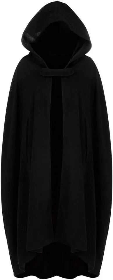 Unisex Hooded Cloak Cosplay Party Deluxe Cape Halloween Witch Costume for Women Men Fall Winter Trench Coats