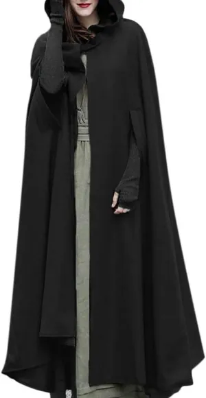 Unisex Hooded Cloak Cosplay Party Deluxe Cape Halloween Witch Costume for Women Men Fall Winter Trench Coats