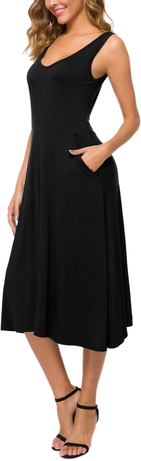 Urban CoCo Women's Summer Casual Sleeveless Flared Midi Dress Swing T-Shirt Dresses with Pockets