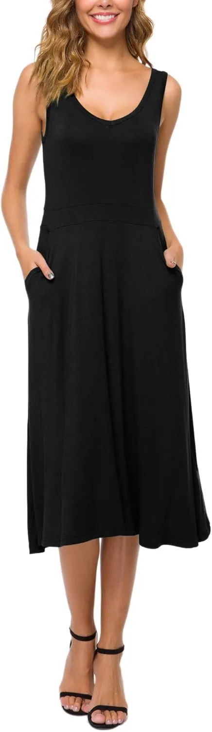 Urban CoCo Women's Summer Casual Sleeveless Flared Midi Dress Swing T-Shirt Dresses with Pockets