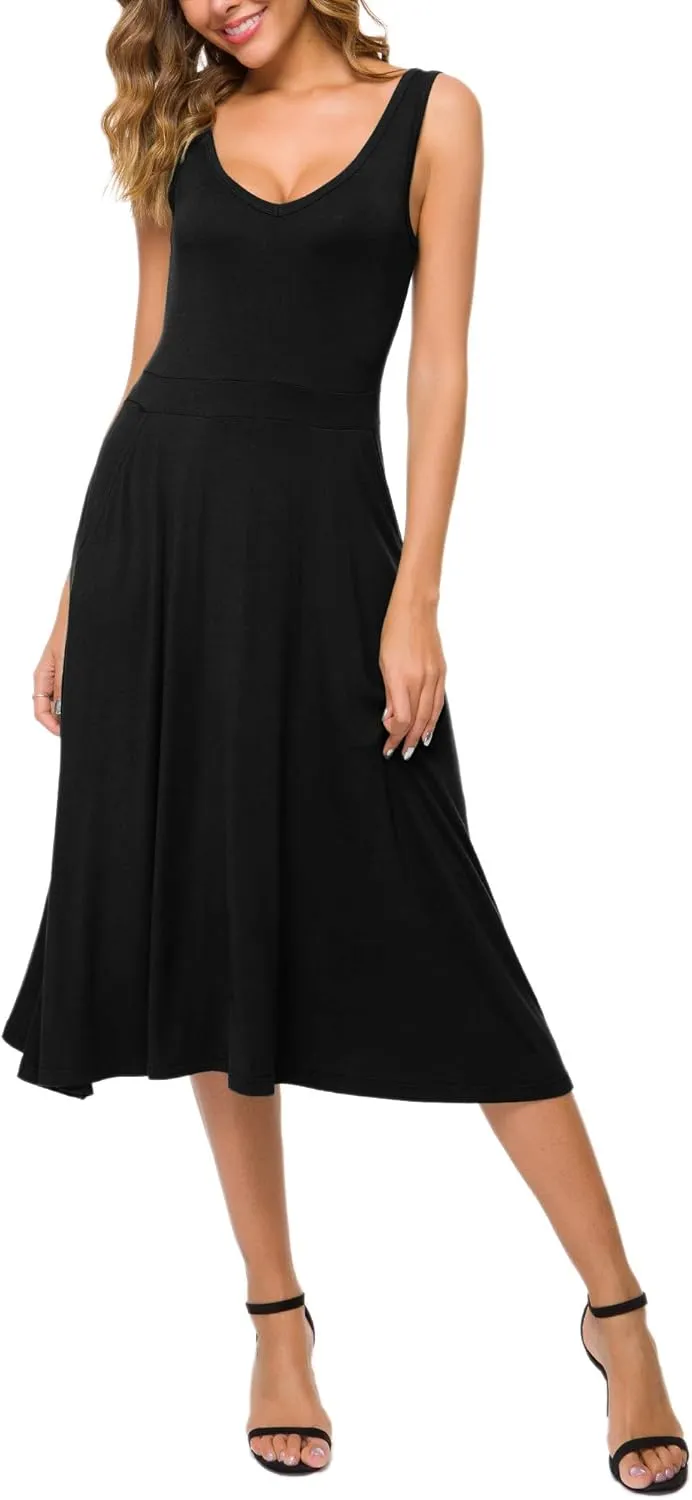 Urban CoCo Women's Summer Casual Sleeveless Flared Midi Dress Swing T-Shirt Dresses with Pockets