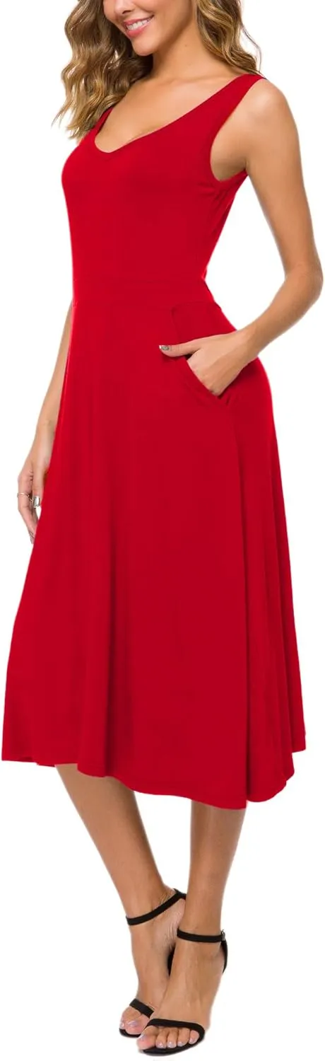 Urban CoCo Women's Summer Casual Sleeveless Flared Midi Dress Swing T-Shirt Dresses with Pockets
