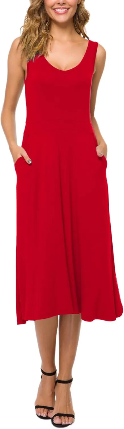 Urban CoCo Women's Summer Casual Sleeveless Flared Midi Dress Swing T-Shirt Dresses with Pockets