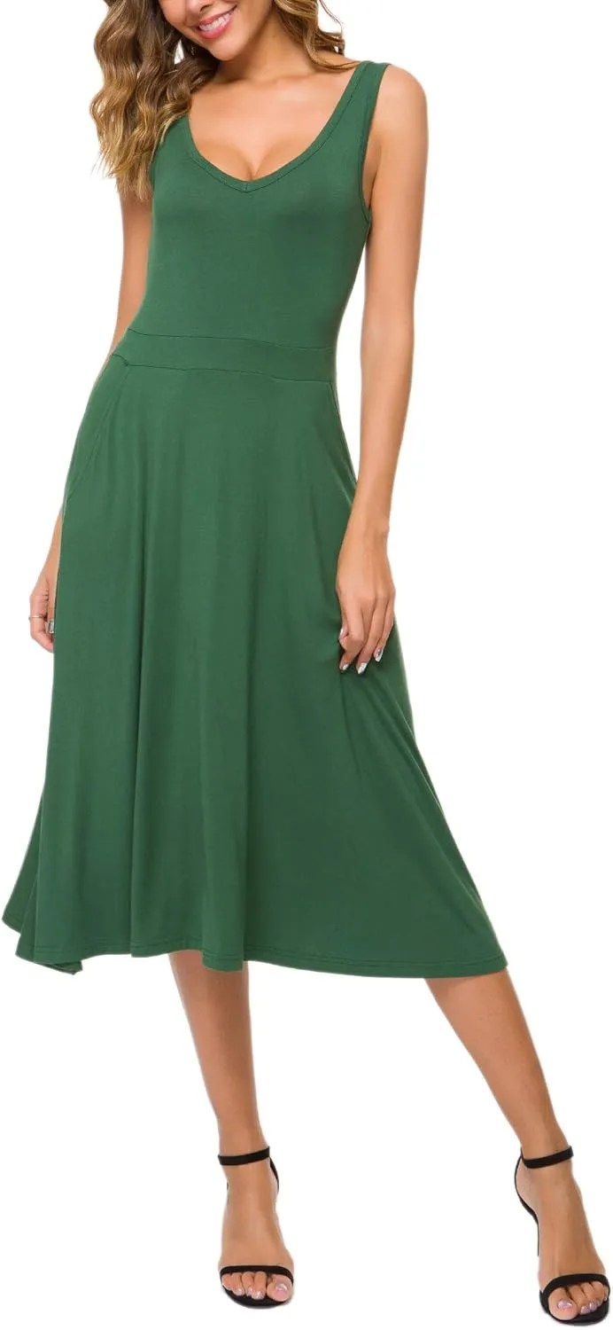 Urban CoCo Women's Summer Casual Sleeveless Flared Midi Dress Swing T-Shirt Dresses with Pockets