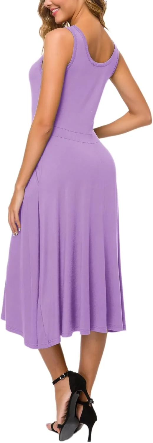 Urban CoCo Women's Summer Casual Sleeveless Flared Midi Dress Swing T-Shirt Dresses with Pockets