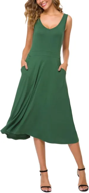 Urban CoCo Women's Summer Casual Sleeveless Flared Midi Dress Swing T-Shirt Dresses with Pockets