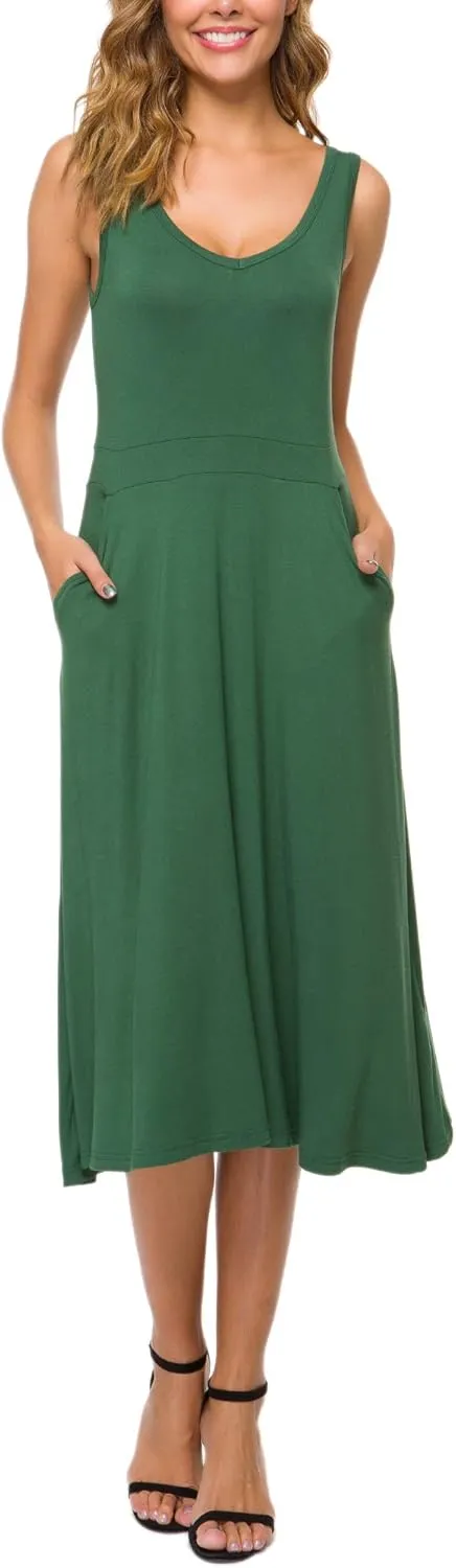 Urban CoCo Women's Summer Casual Sleeveless Flared Midi Dress Swing T-Shirt Dresses with Pockets