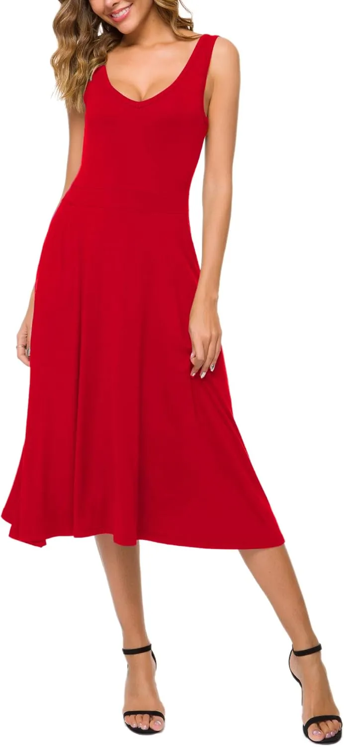 Urban CoCo Women's Summer Casual Sleeveless Flared Midi Dress Swing T-Shirt Dresses with Pockets