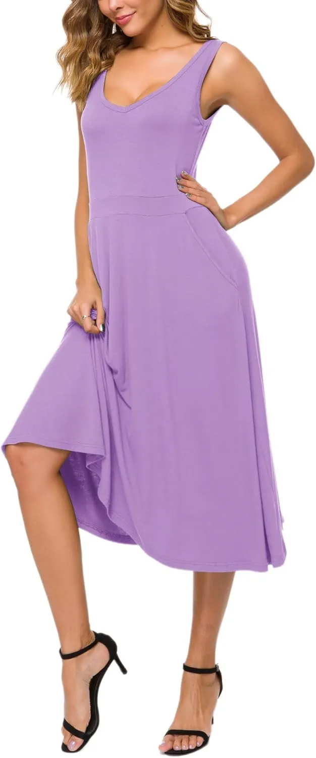 Urban CoCo Women's Summer Casual Sleeveless Flared Midi Dress Swing T-Shirt Dresses with Pockets