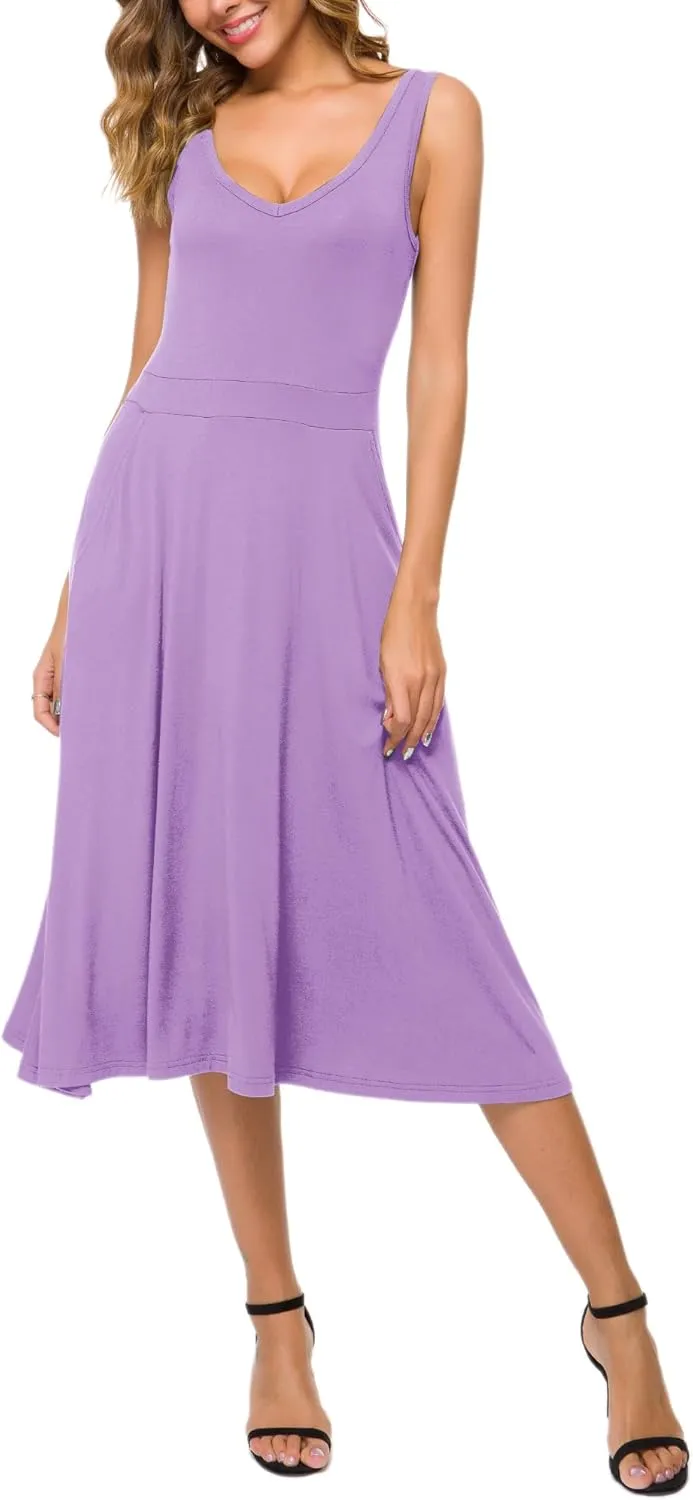 Urban CoCo Women's Summer Casual Sleeveless Flared Midi Dress Swing T-Shirt Dresses with Pockets