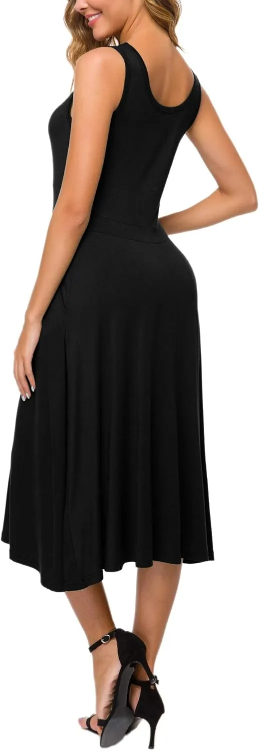 Urban CoCo Women's Summer Casual Sleeveless Flared Midi Dress Swing T-Shirt Dresses with Pockets