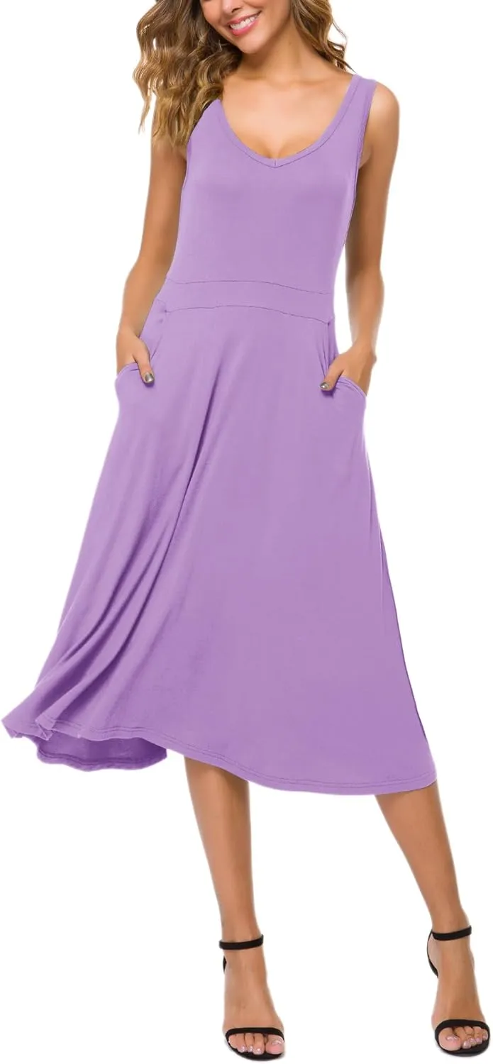 Urban CoCo Women's Summer Casual Sleeveless Flared Midi Dress Swing T-Shirt Dresses with Pockets
