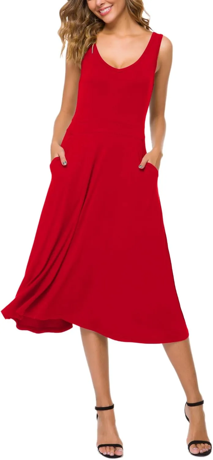 Urban CoCo Women's Summer Casual Sleeveless Flared Midi Dress Swing T-Shirt Dresses with Pockets