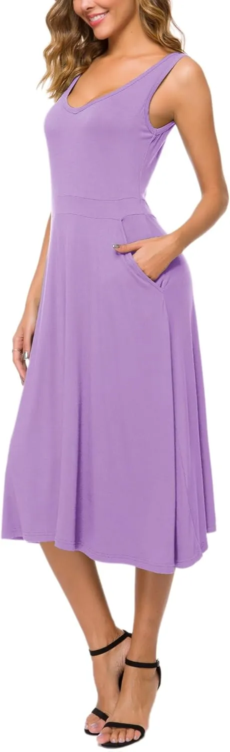 Urban CoCo Women's Summer Casual Sleeveless Flared Midi Dress Swing T-Shirt Dresses with Pockets