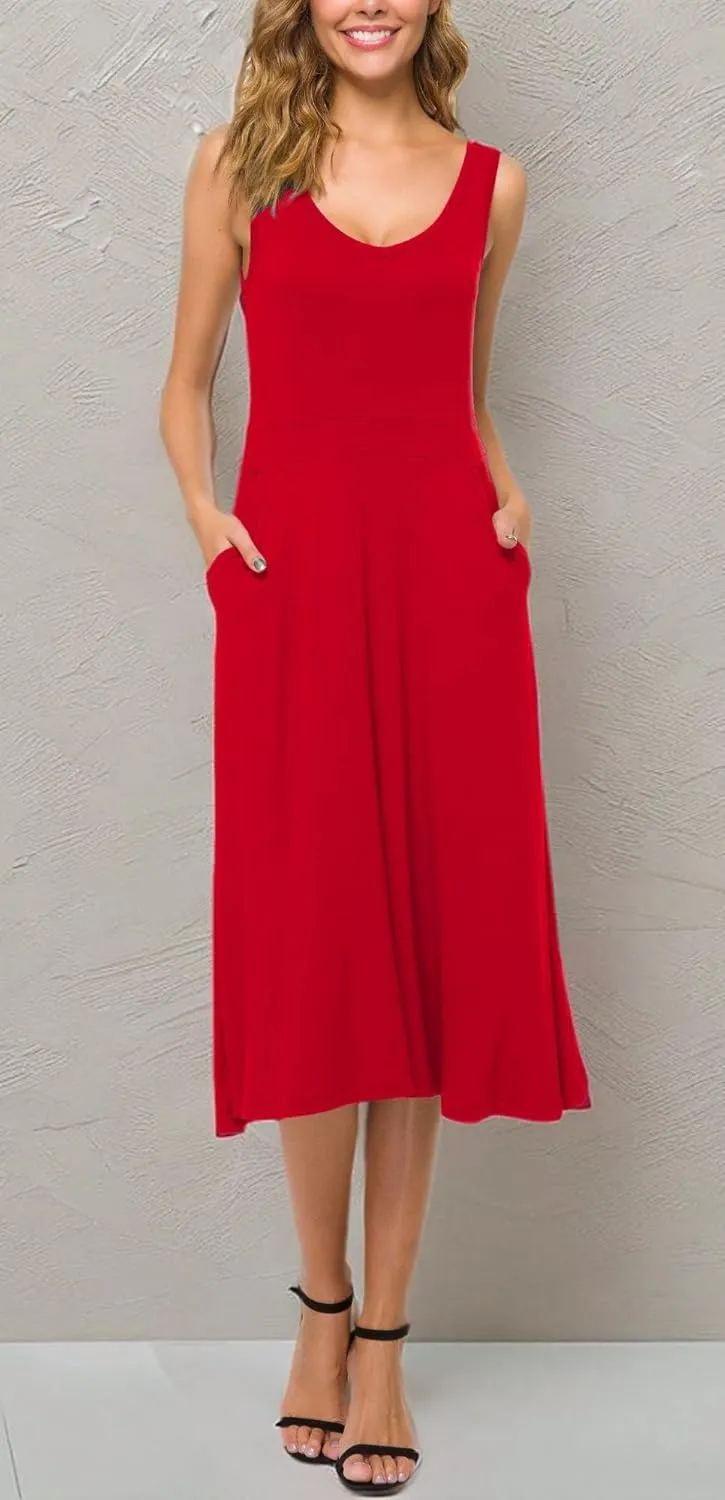 Urban CoCo Women's Summer Casual Sleeveless Flared Midi Dress Swing T-Shirt Dresses with Pockets