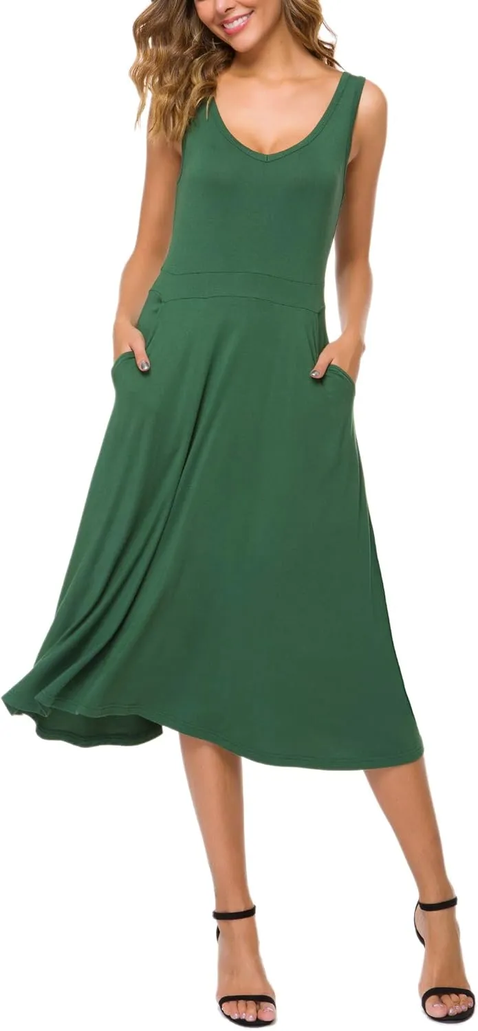Urban CoCo Women's Summer Casual Sleeveless Flared Midi Dress Swing T-Shirt Dresses with Pockets