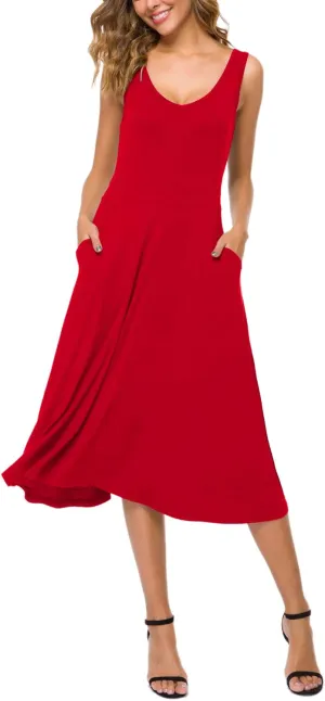 Urban CoCo Women's Summer Casual Sleeveless Flared Midi Dress Swing T-Shirt Dresses with Pockets