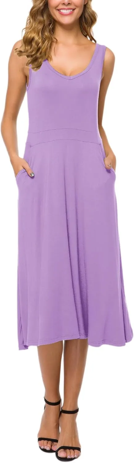 Urban CoCo Women's Summer Casual Sleeveless Flared Midi Dress Swing T-Shirt Dresses with Pockets