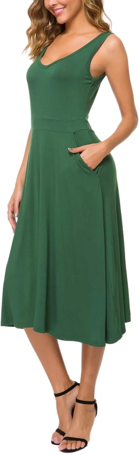 Urban CoCo Women's Summer Casual Sleeveless Flared Midi Dress Swing T-Shirt Dresses with Pockets