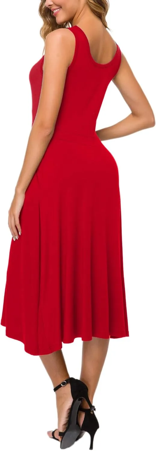 Urban CoCo Women's Summer Casual Sleeveless Flared Midi Dress Swing T-Shirt Dresses with Pockets