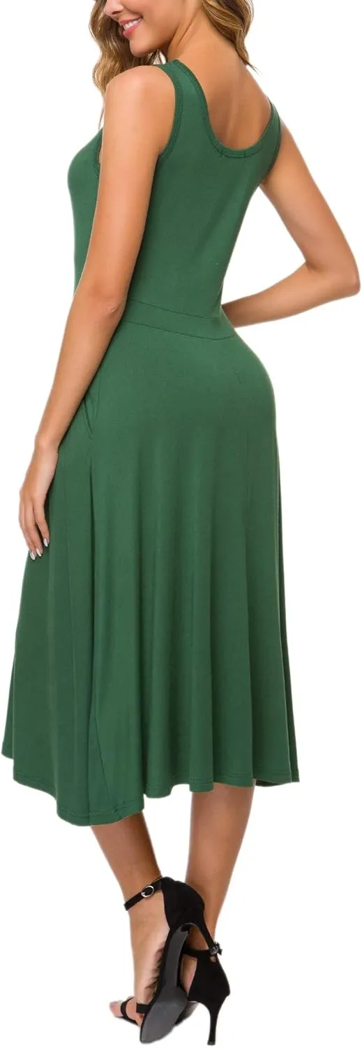 Urban CoCo Women's Summer Casual Sleeveless Flared Midi Dress Swing T-Shirt Dresses with Pockets