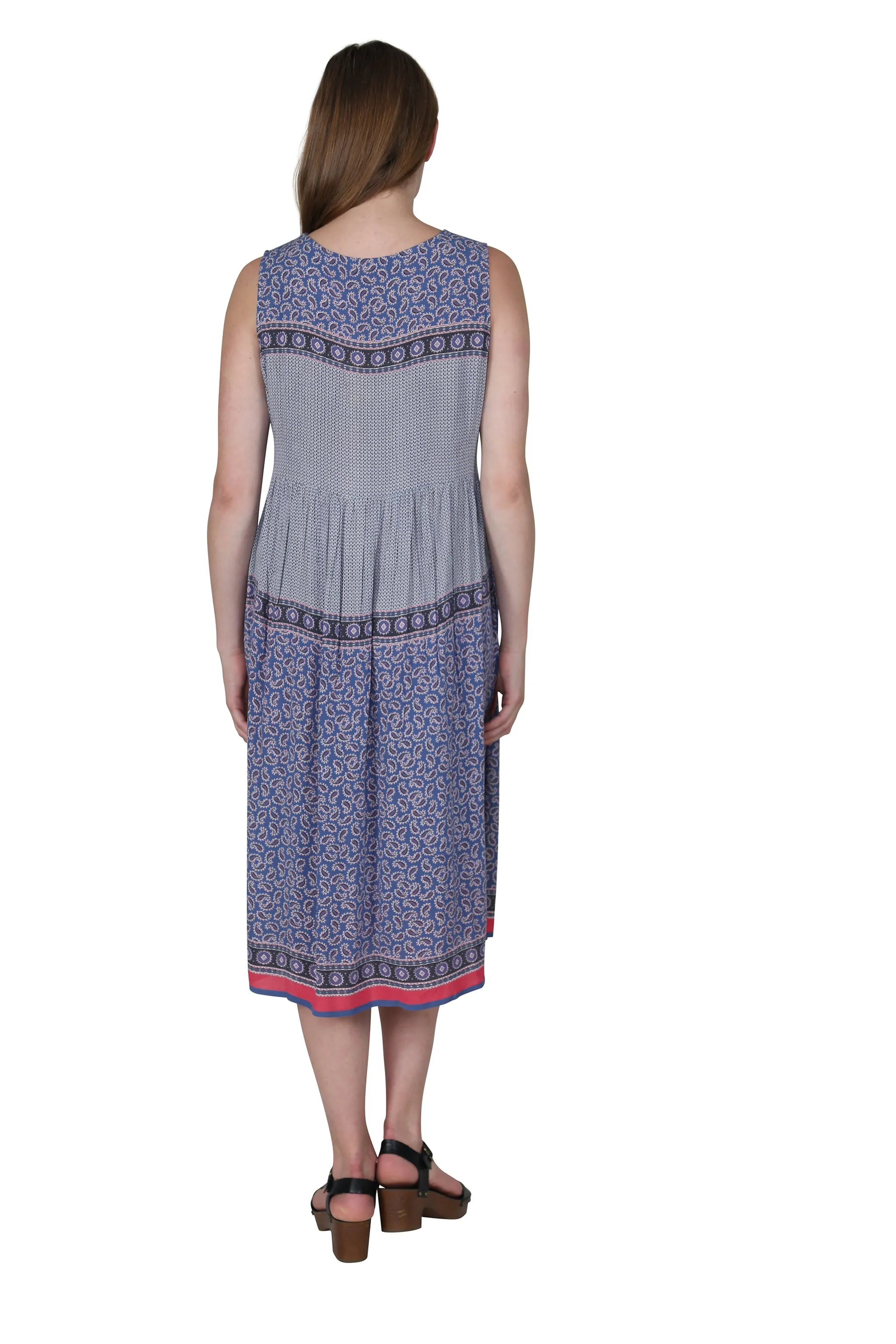 V-Neckline Empire Waist Border Print Dress