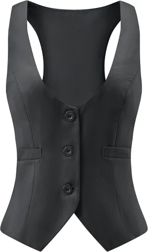 V VOCNI Suit Vest for Women Waistcoat Vintage Steampunk Dressy Casual Racerback Vest Jacket