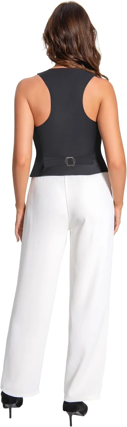 V VOCNI Suit Vest for Women Waistcoat Vintage Steampunk Dressy Casual Racerback Vest Jacket