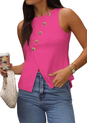 Vest Tops for Women Casual Crewneck Button Down Waistcoat Sleeveless Business Office Work Blazer Suit Vests