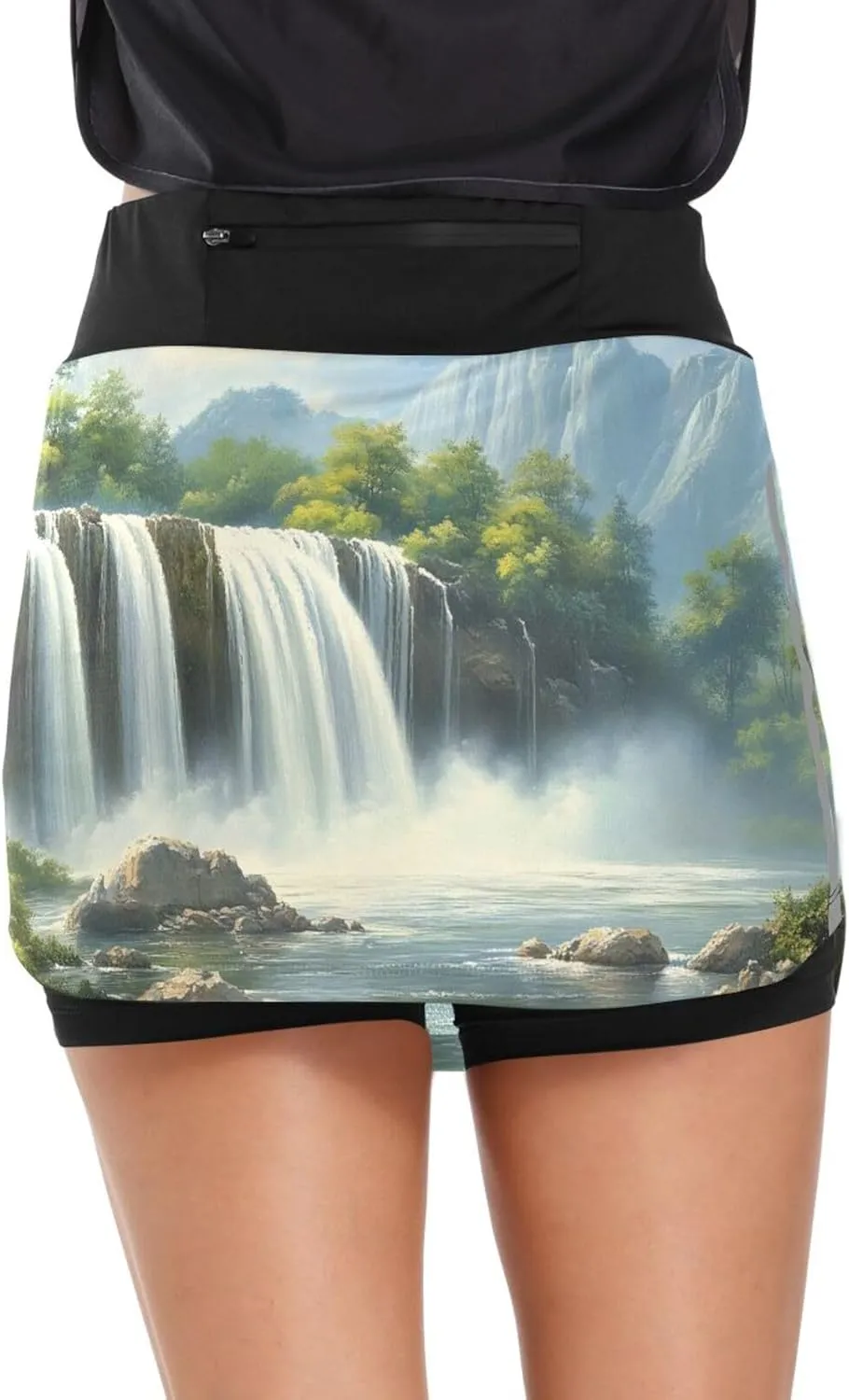Waterfall View Tennis Skirts for Women - High Waisted Athletic Golf Skorts Built-in Shorts with Pockets