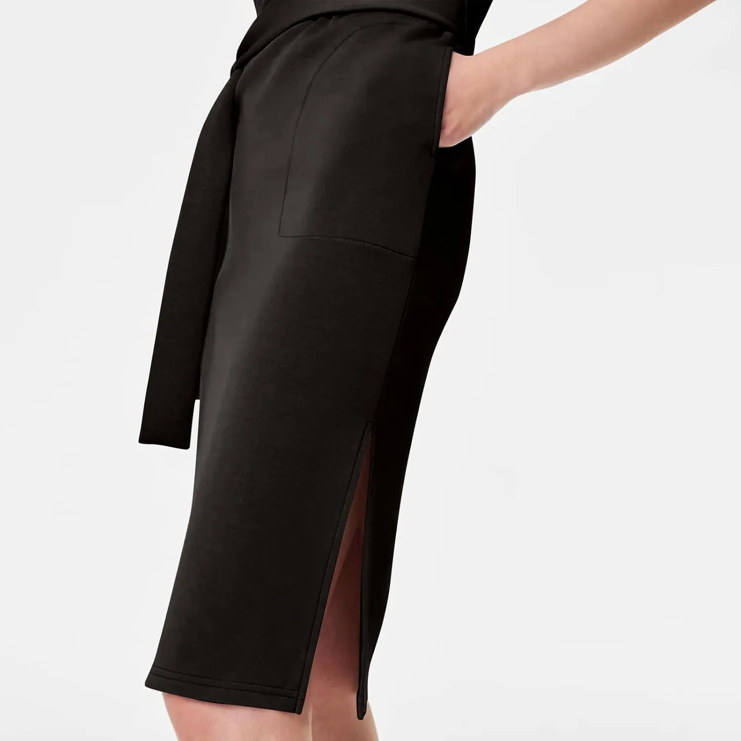 Women Air Essentials Tie Waist Tank Dress Summer Sleeveless Midi Dresses Casual Split Pencil Dress with Pockets