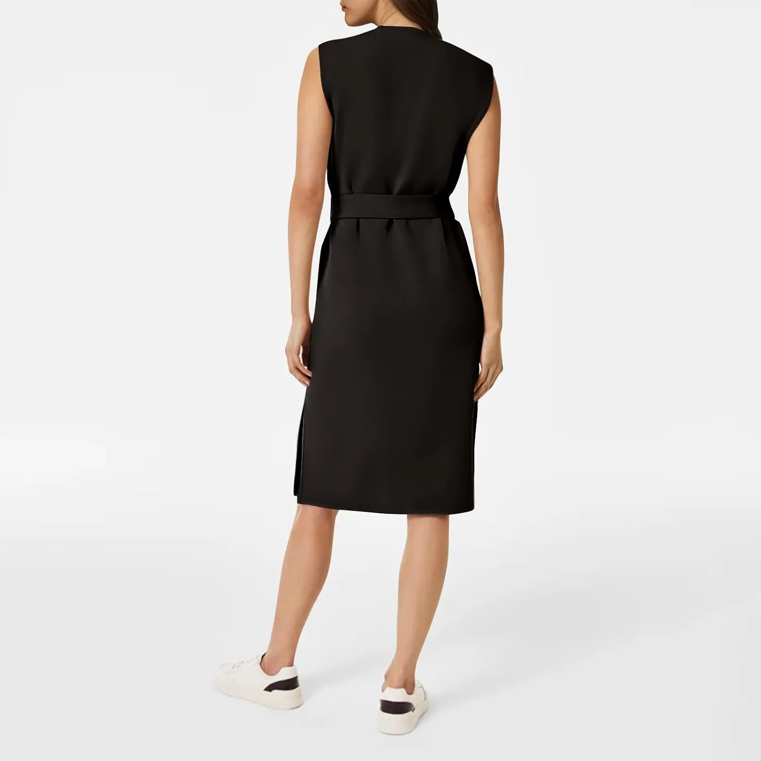 Women Air Essentials Tie Waist Tank Dress Summer Sleeveless Midi Dresses Casual Split Pencil Dress with Pockets
