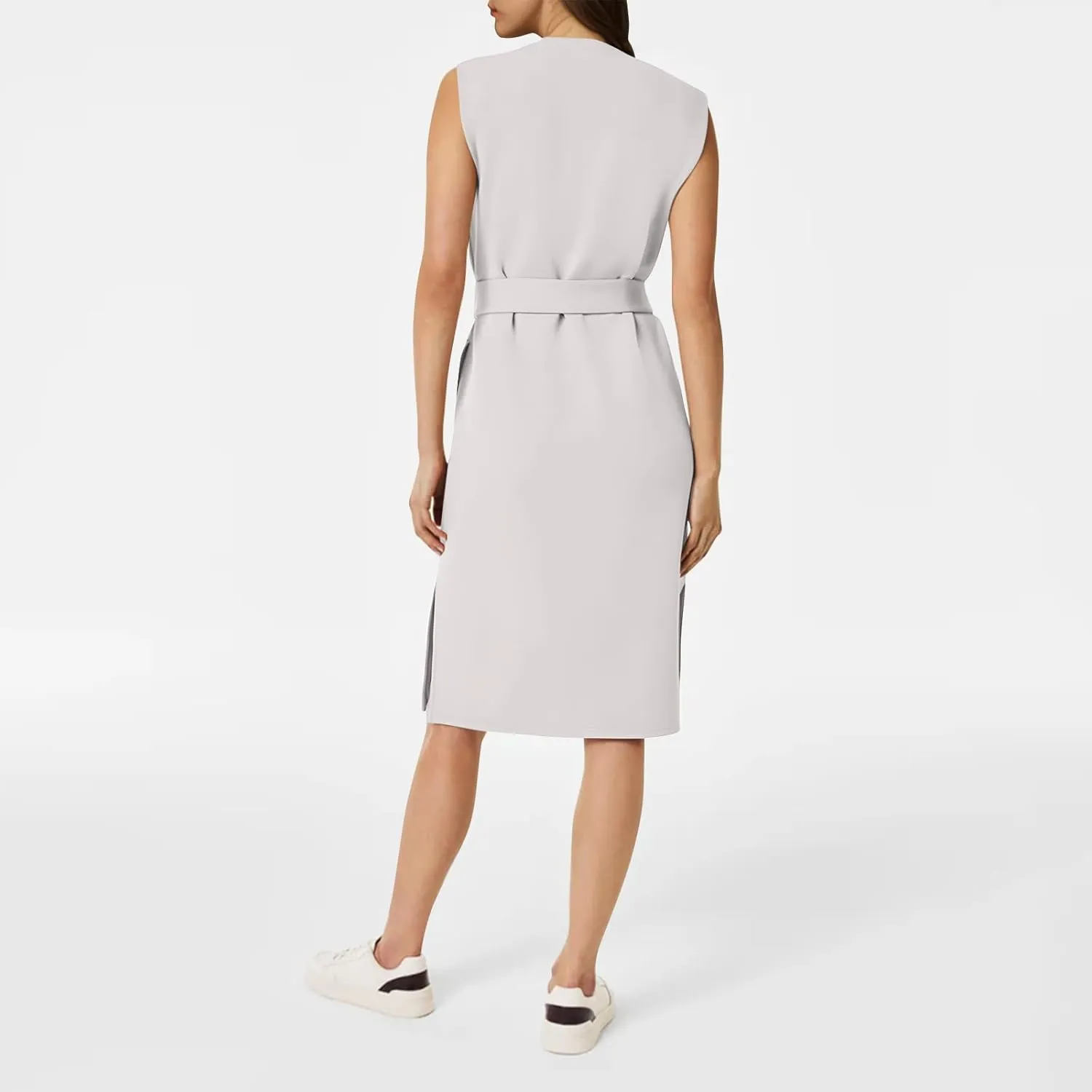 Women Air Essentials Tie Waist Tank Dress Summer Sleeveless Midi Dresses Casual Split Pencil Dress with Pockets