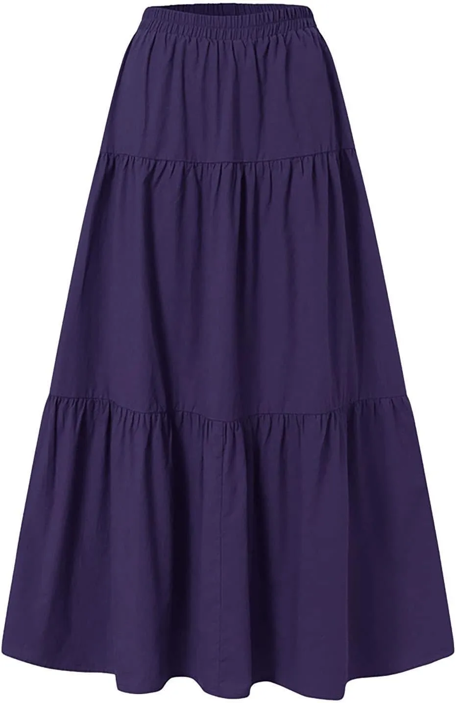 Women Boho Elastic Waist A Line Ruffle Beach Convertible Maxi Skirt Dress Tired Pleated Drawstring Long Skirts